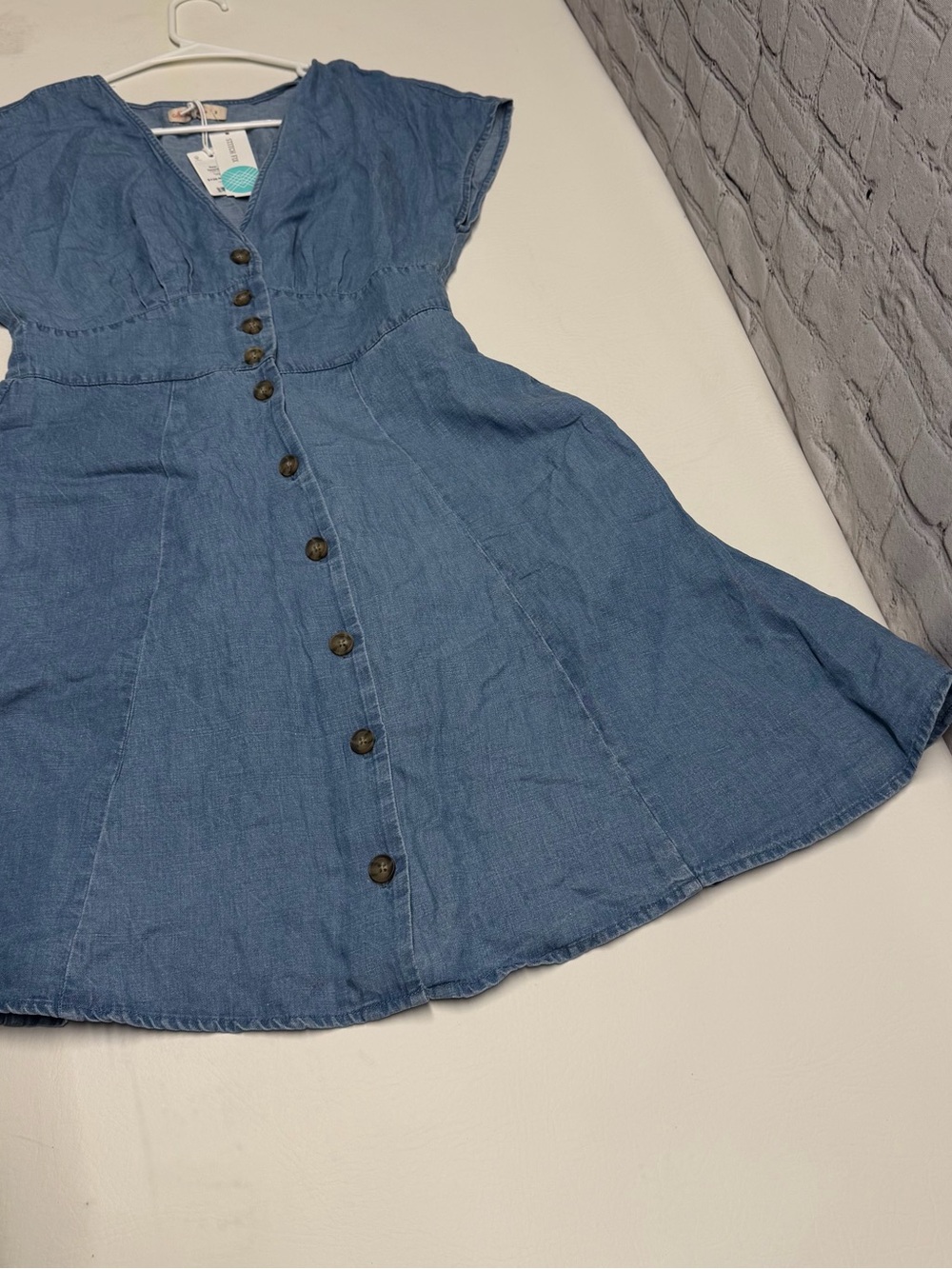Marine Layer Light Blue Button-Front V-Neck Mini Dress Sz S NWT - Picture 6 of 14